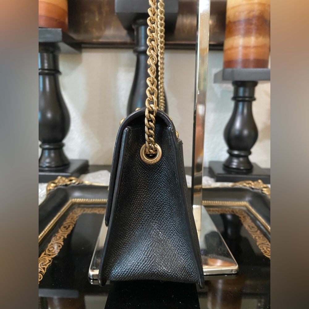 COACH F44964 Bowery Studded Black Crossgrain Leather Turnlock Flap Crossbody - Picture 5 of 14